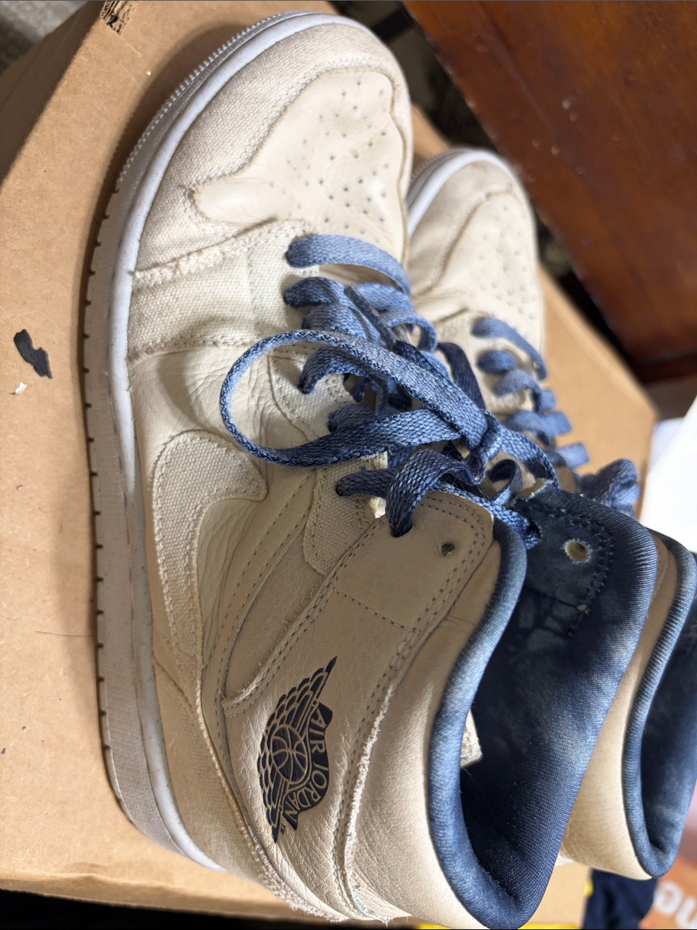 Jordan Kids Cream and Navy High-Top Sneakers